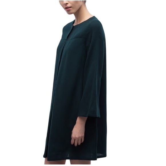 A.P.C. Rue Madame Paris Wool Bell Sleeve Box Pleat Dark Teal Mini Dress 38 - Picture 4 of 14